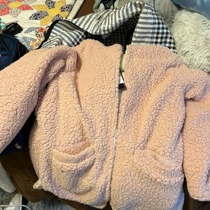 pink fuzzy jacket